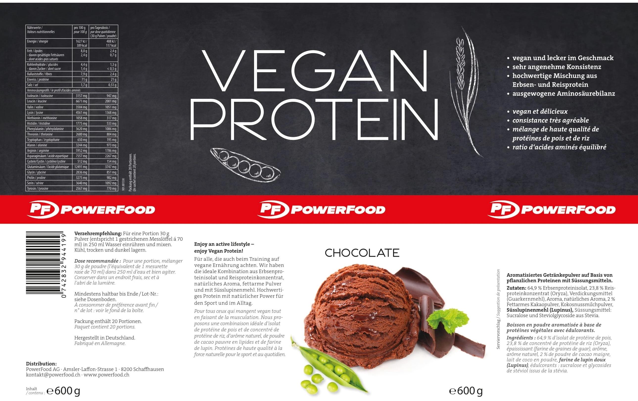 Pulver Vegan Schokolade 600 gVeganes Eiweisspulver