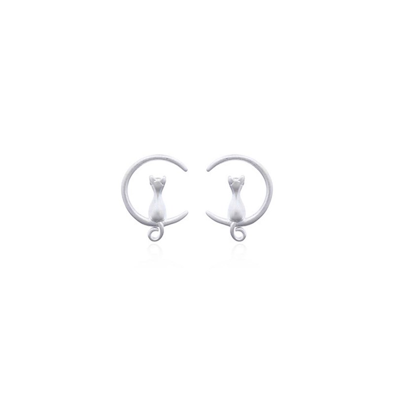 Puces en argent forme lune et chat