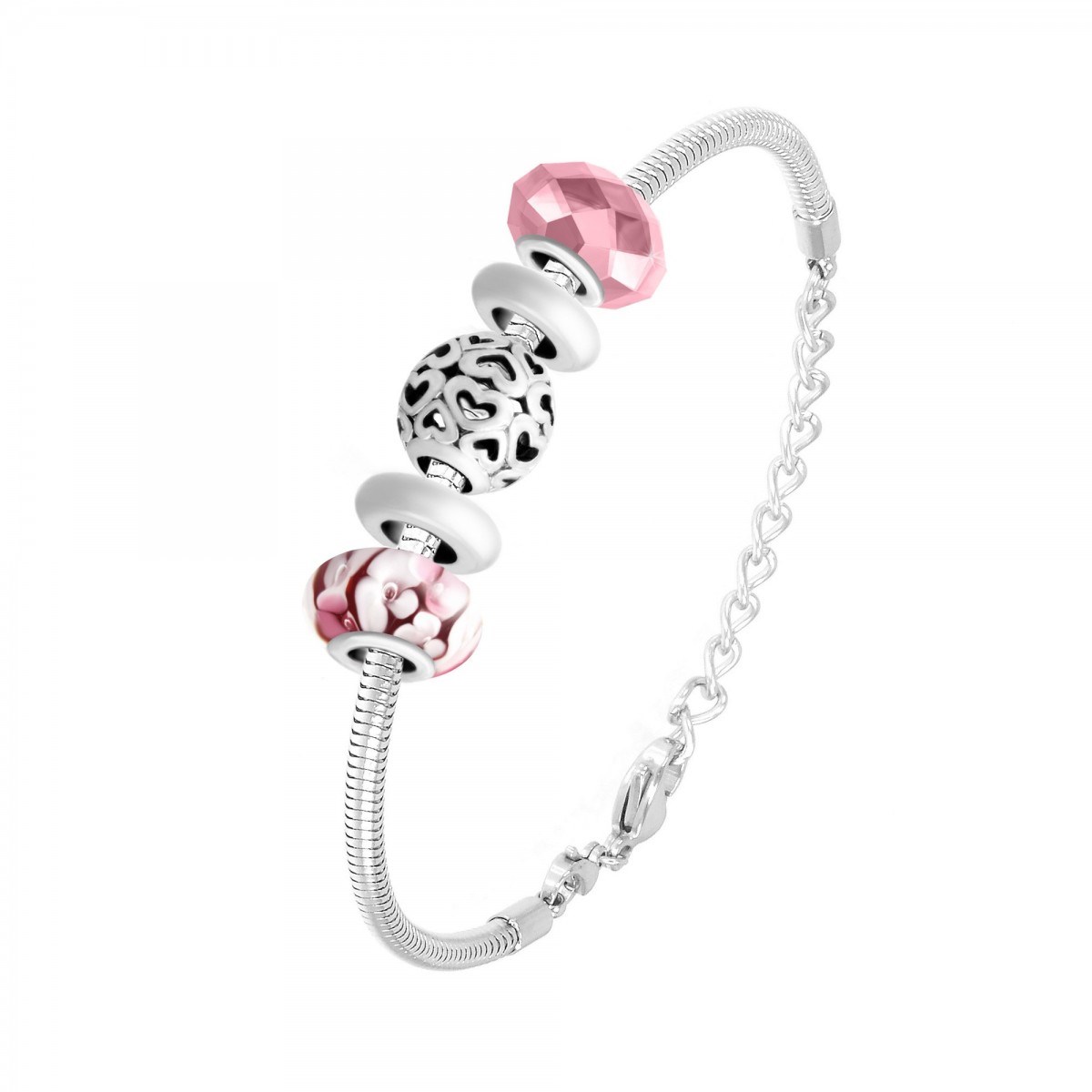 Bracelet de charms perles roses et acier SC Crystal