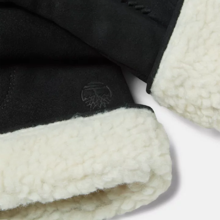 Gants en cuir avec revers en polaire pour femme en noir