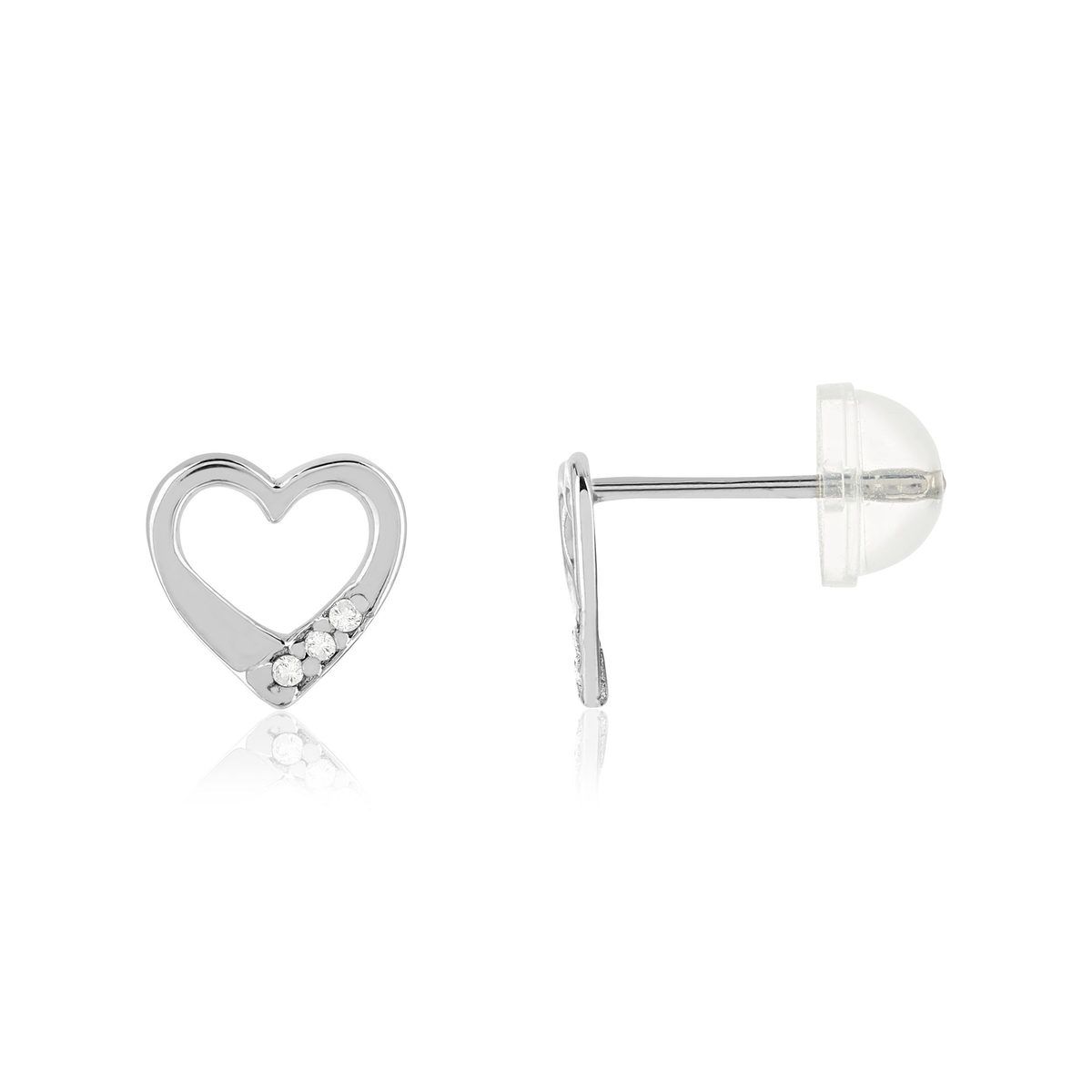 Boucles d'oreilles or 375 blanc zirconias blancs coeur