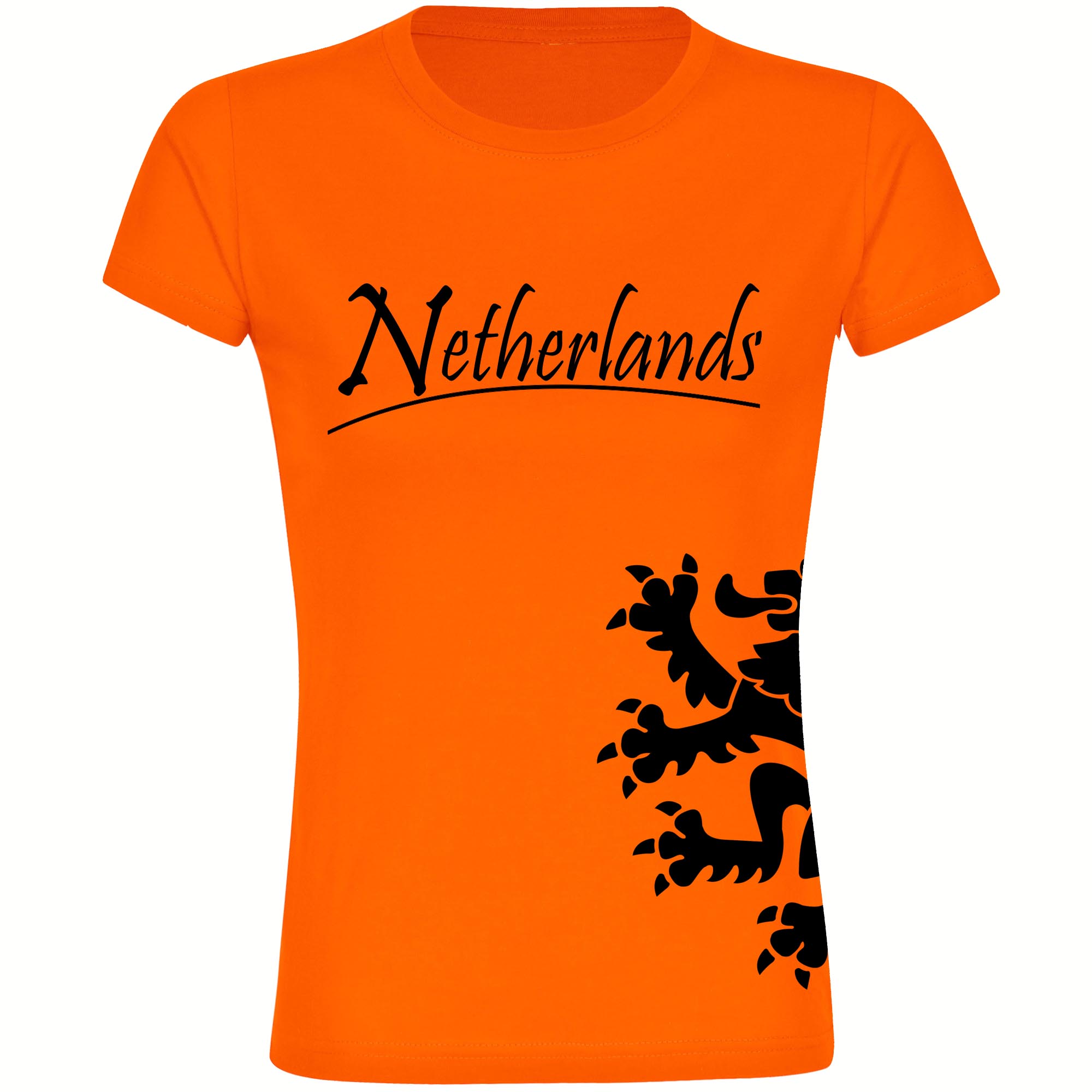 multifanshop® Damen T-Shirt- Netherlands - Löwe seitlich - Druck schwarz
