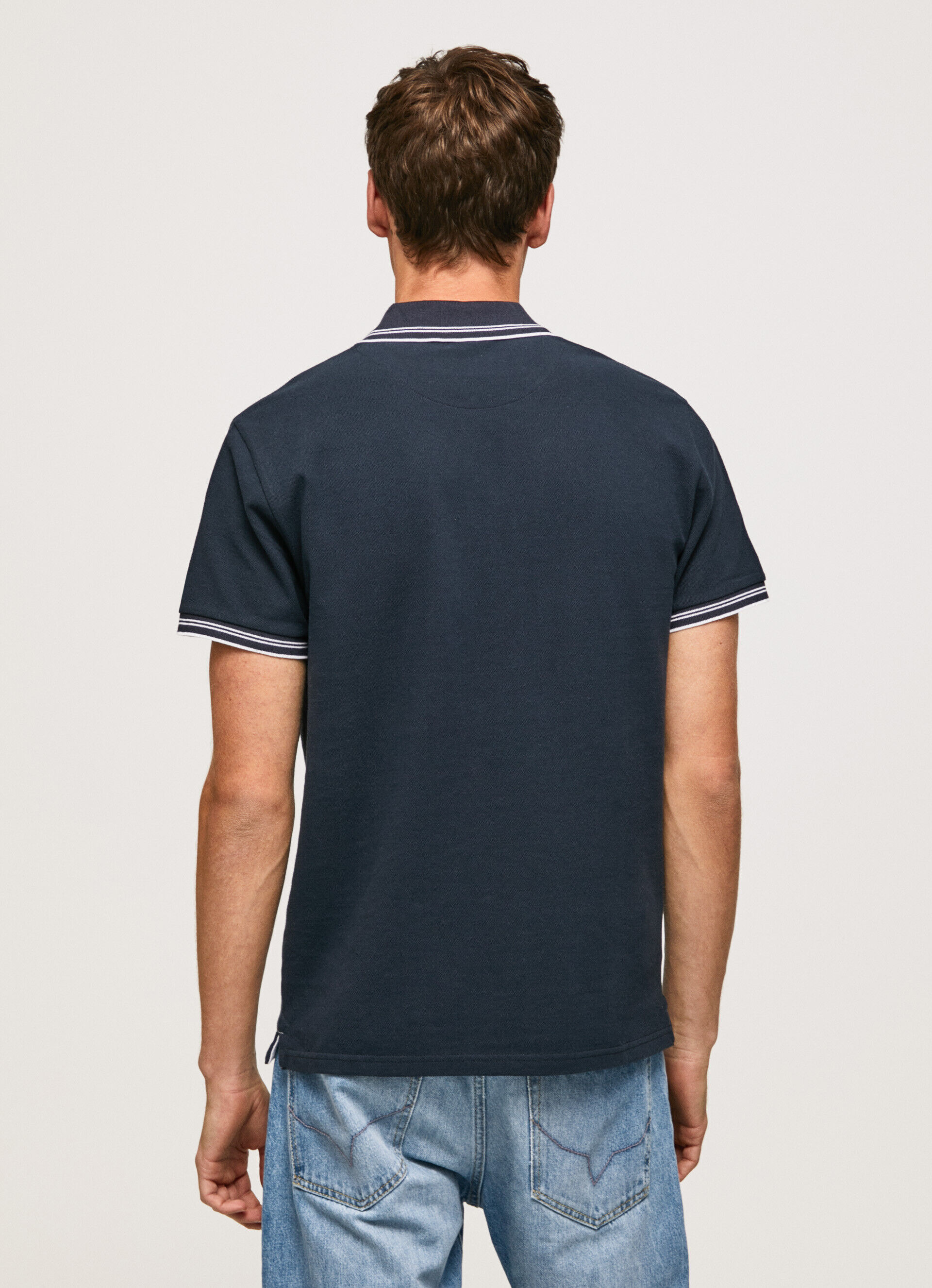 Camisa polo em piqué de algodão com logotipo bordado - azul dulwich