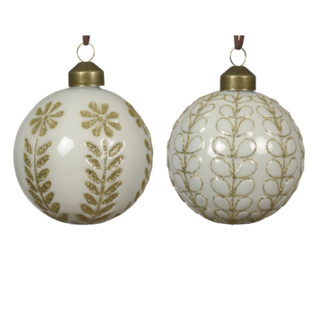 Decoris kerstbal glas gedecoreerd wolwit Ø 8 cm per stuk