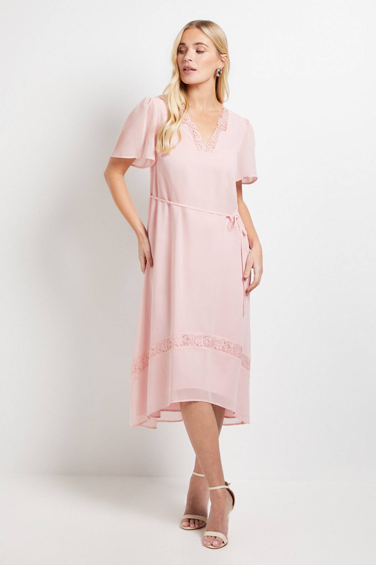 Wallis Robe Midi En Mousseline Petite Avec Insertions En Dentelle