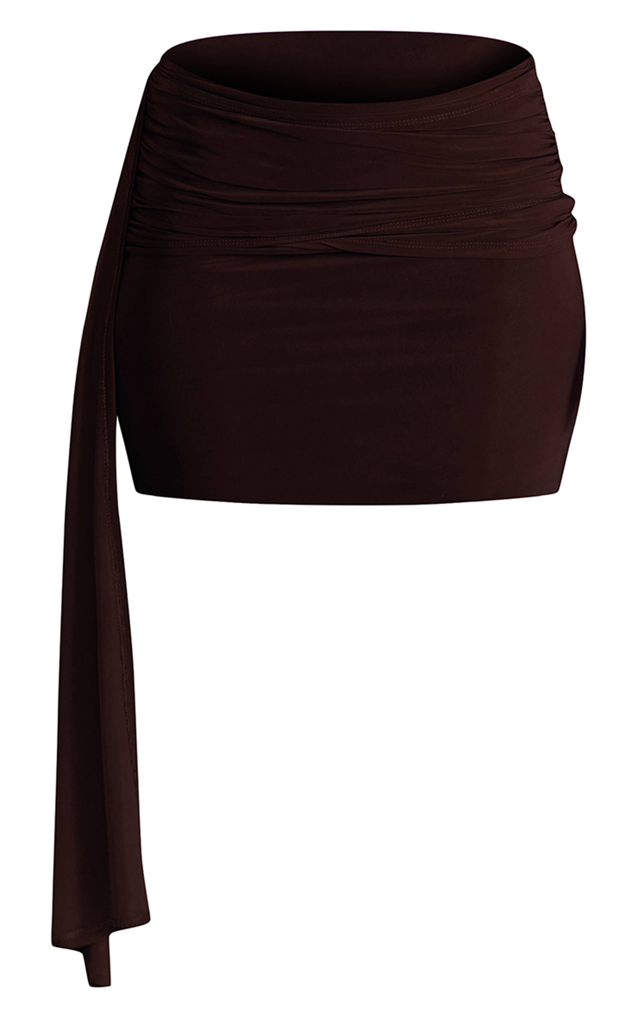Marron Foncé Ensemble Jupe Courte Portefeuille En Tissu Double Slinky