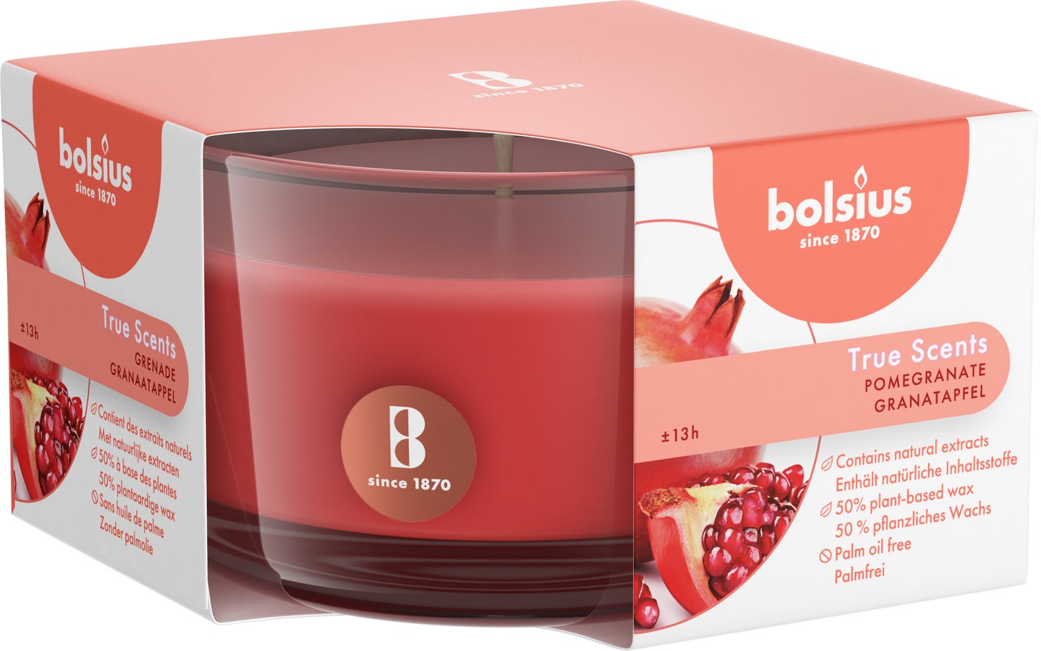 Bolsius geurkaars True Scents Pomegranate rood 14 uur 8,4 x 8,5 x 5,2 cm