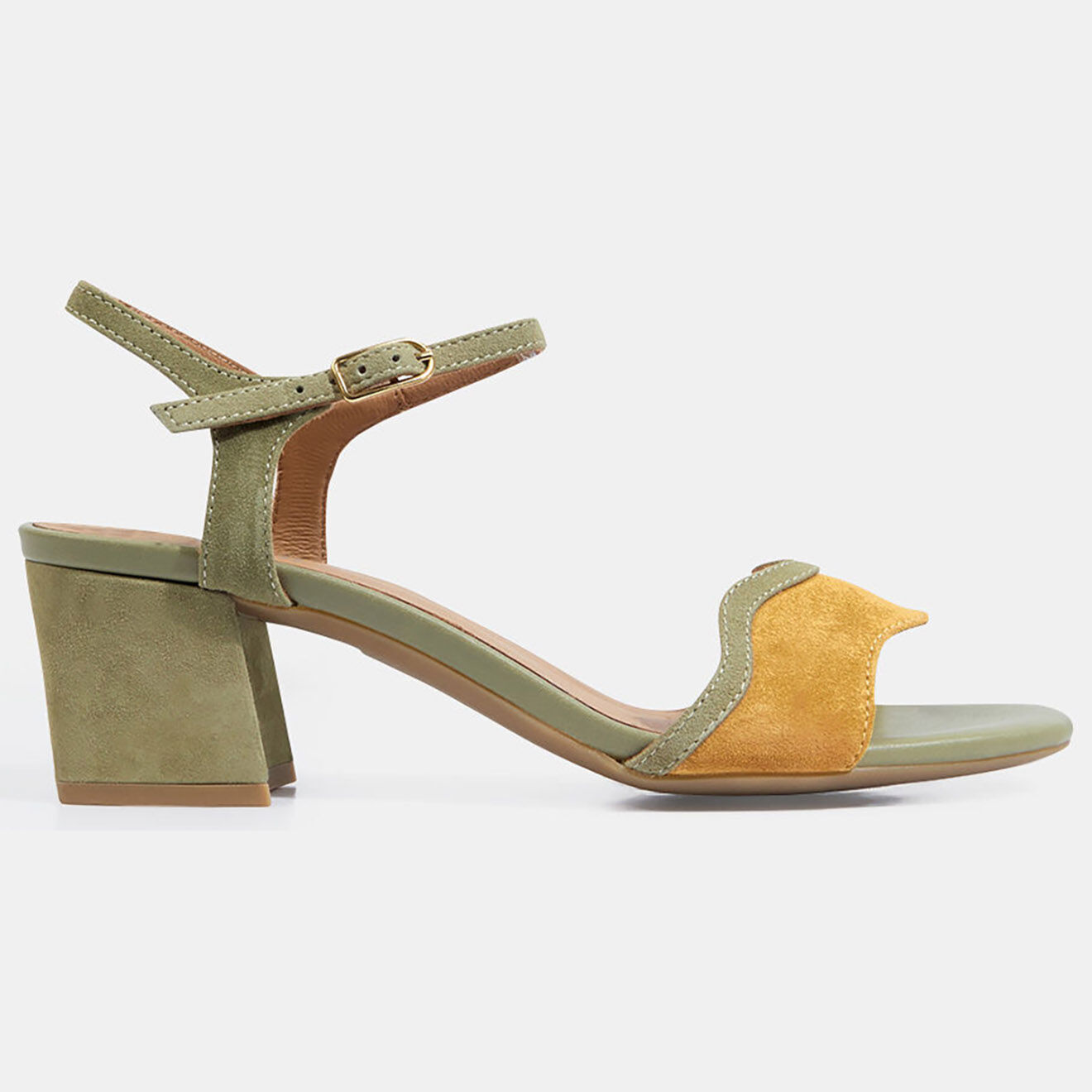 Geox Sandales en Velours de Cuir Eraklia vert/jaune - Talon 5 cm