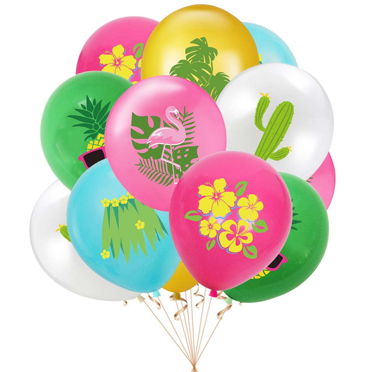 (42-tlg. Set) Sommer Geburtstags Party Deko Latex Ballons / Happy Birthday Girlanden / Kuchenstecker - Tropical Hawaii