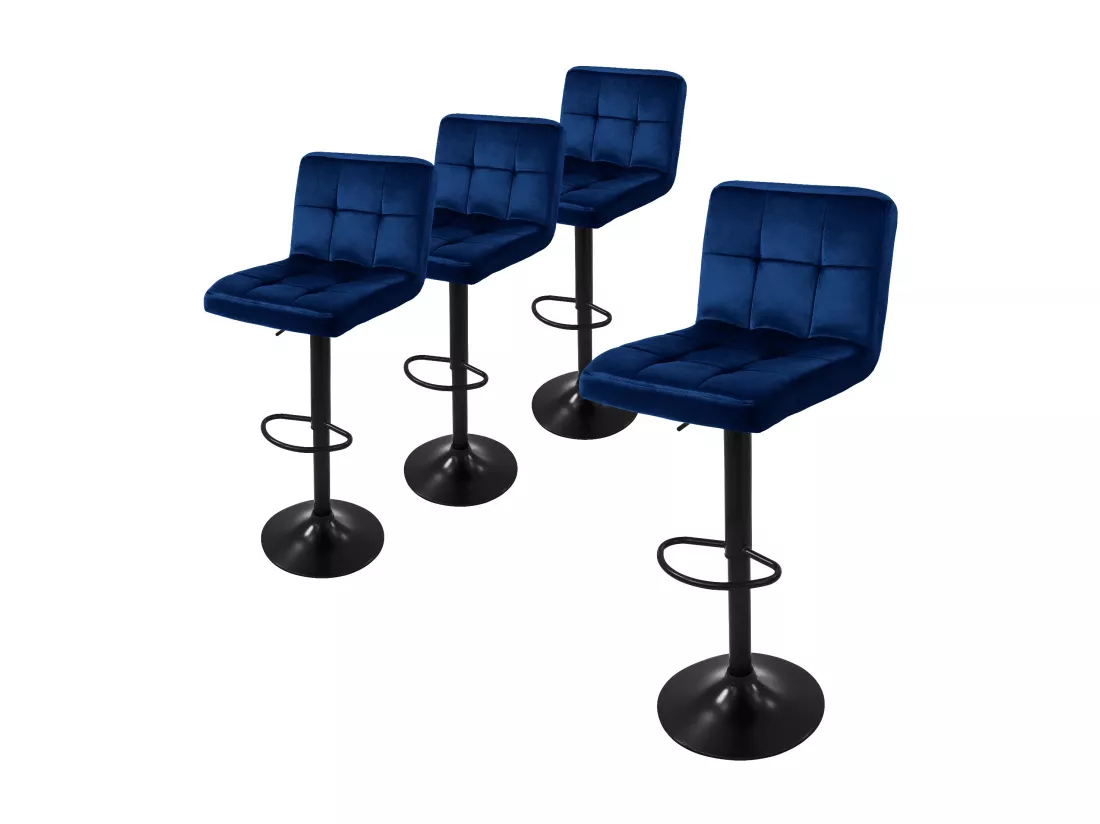 Lot de 4 tabourets de bar rembourrées en velours bleu chaise réglable en hauteur