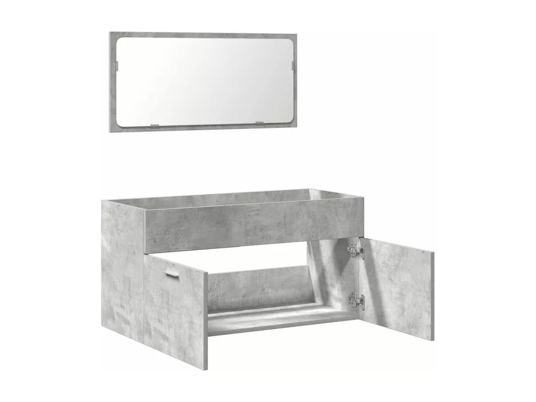 Armoire de bain avec miroir gris béton bois d'ingénierie