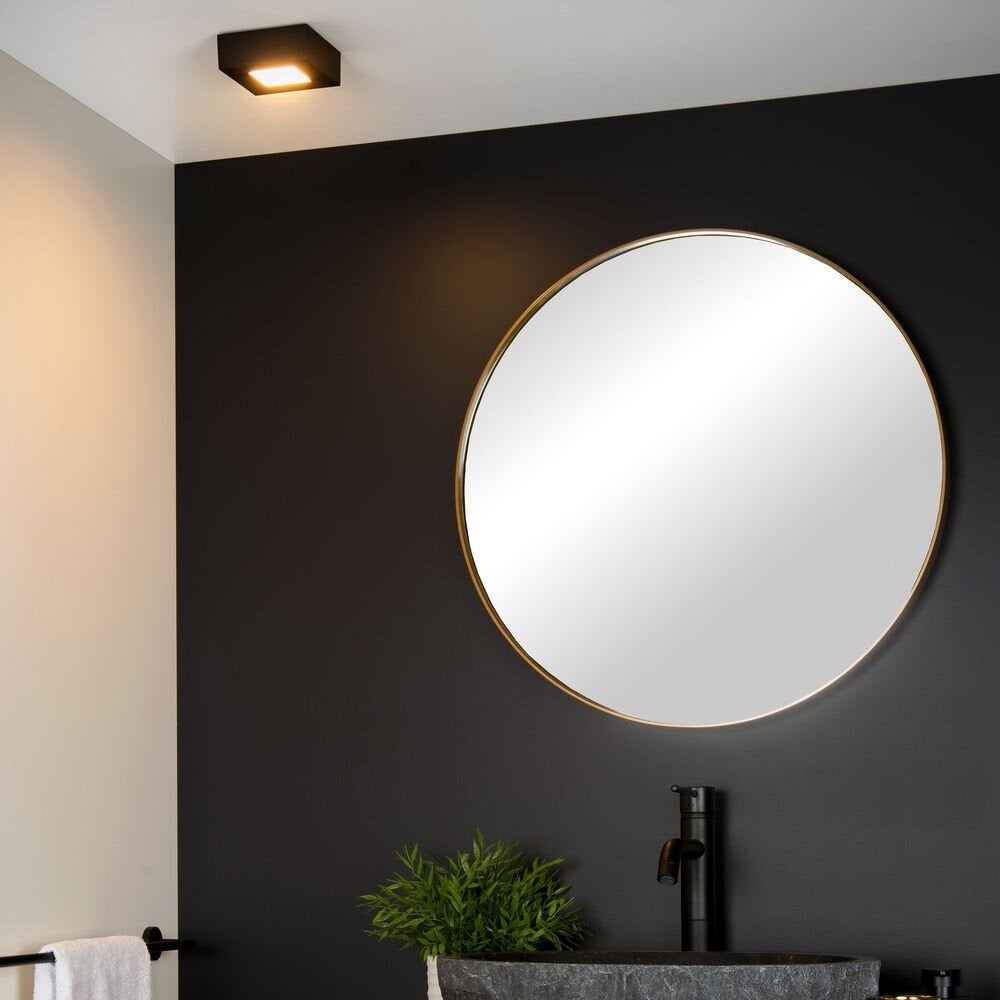 Brice LED plafondlamp in zwart, 8W, 3000K, 362lm, IP44, 108mm vierkant
