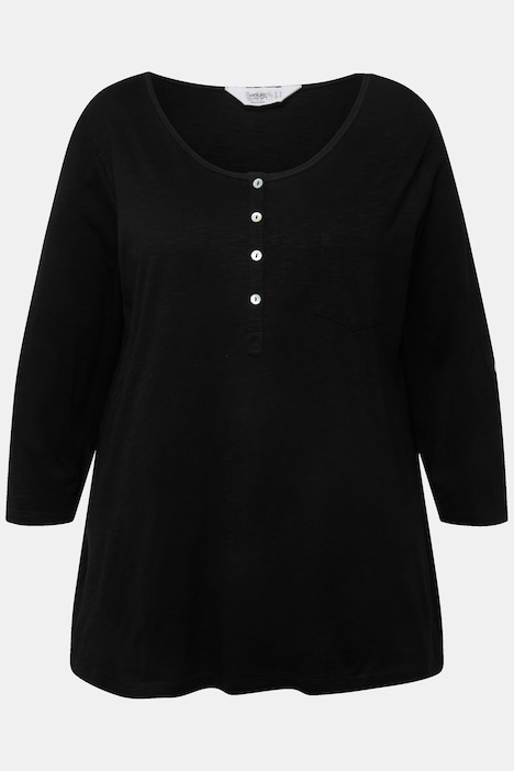 T-Shirt, Rundhals mit Knopfleiste, 3/4-Ärmel
