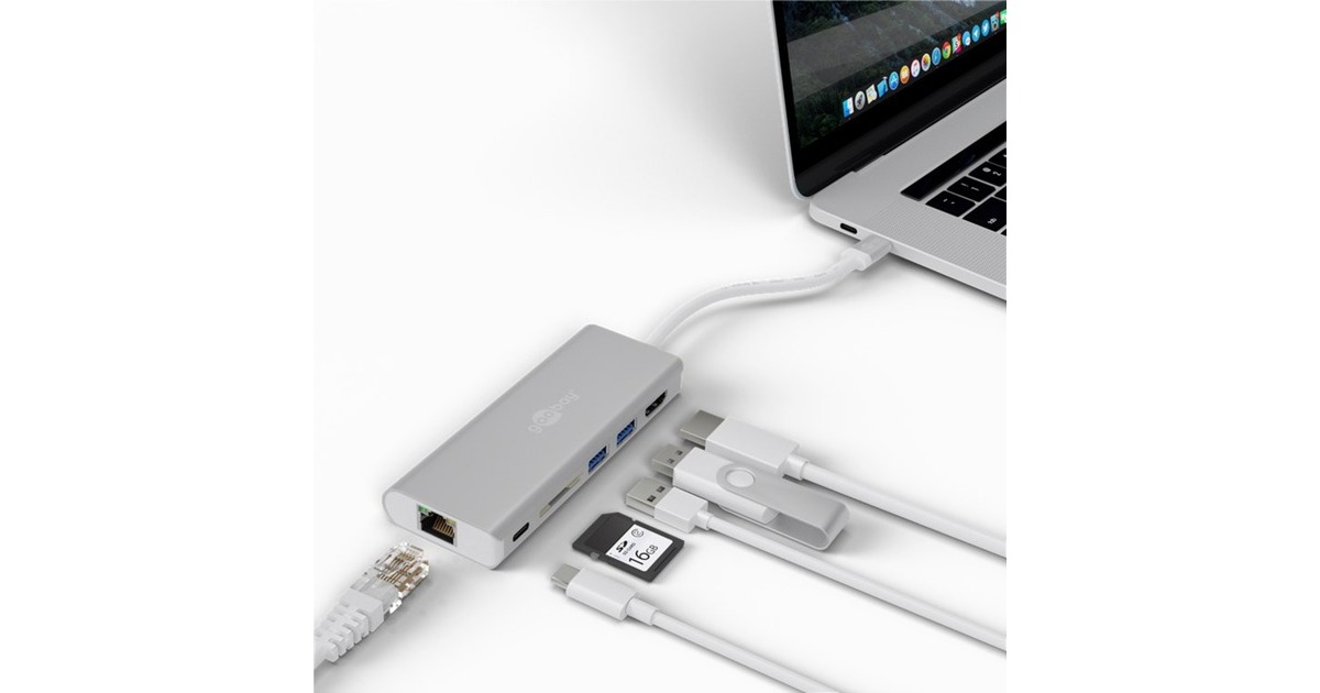 goobayUSB-C Multiport Adapter HDMI 4k30Hz + PD 60W  (Aluminium, HDMI | USB | CR | RJ45 | PD)