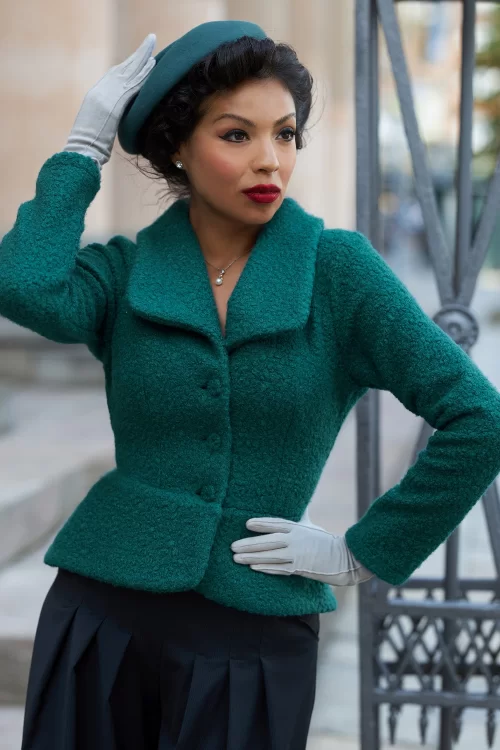 Miss Candyfloss Alani Kat bouclé blazer in petrol