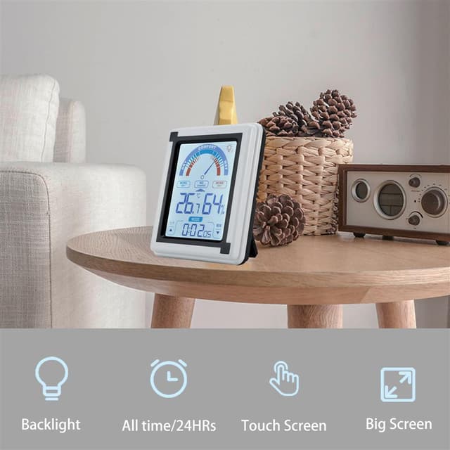 Termometer LCD Touch-termometer med ur (hvid)