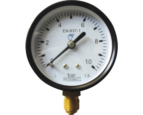 Manometer 0-10 bar, 1/4 inch aansluiting aan de onderkant