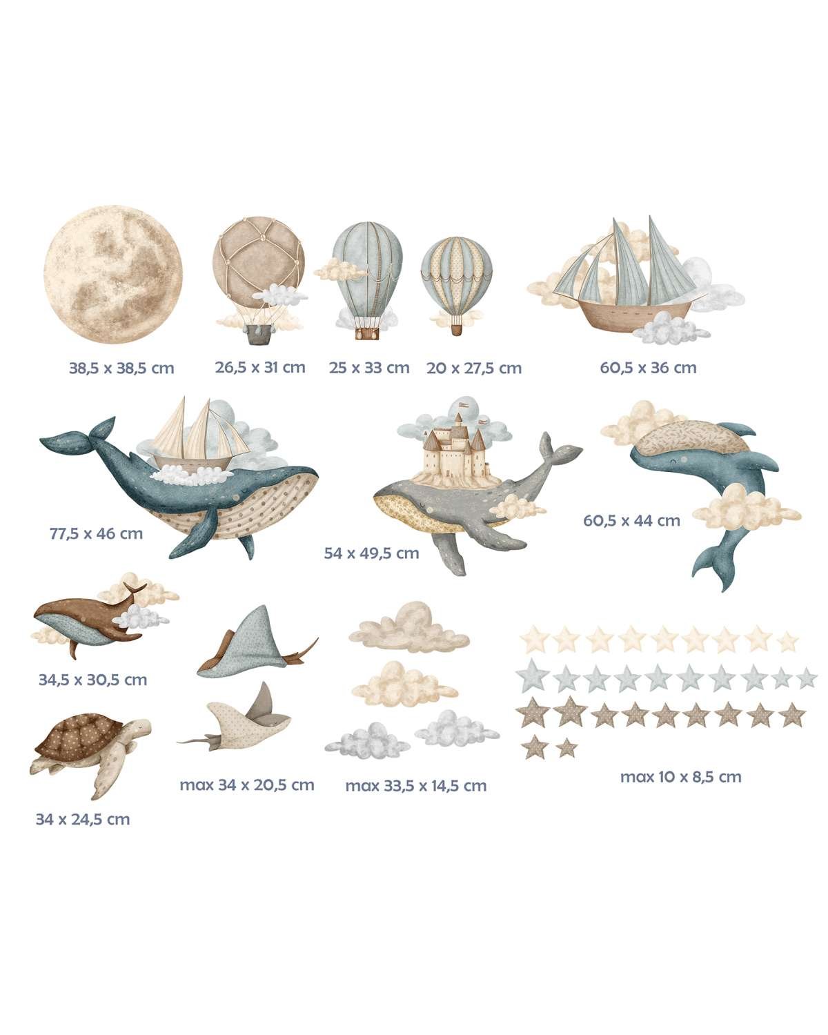 Wallstickers “Drømmeland” Sett 48pk | ØKO Veggklistremerker Barnerom