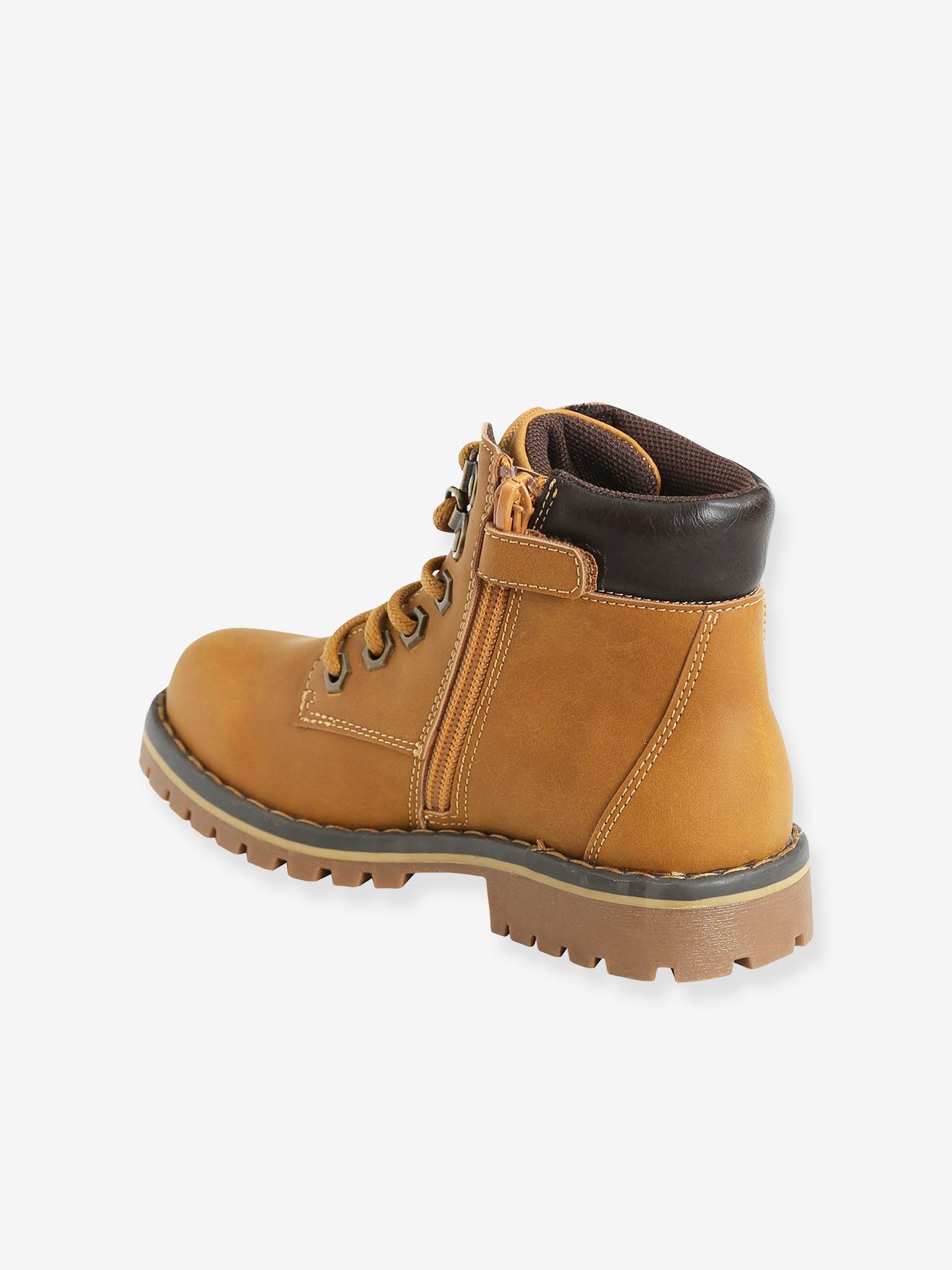 Botas de cano curto com cadarço e zíper para meninos, verde escuro liso