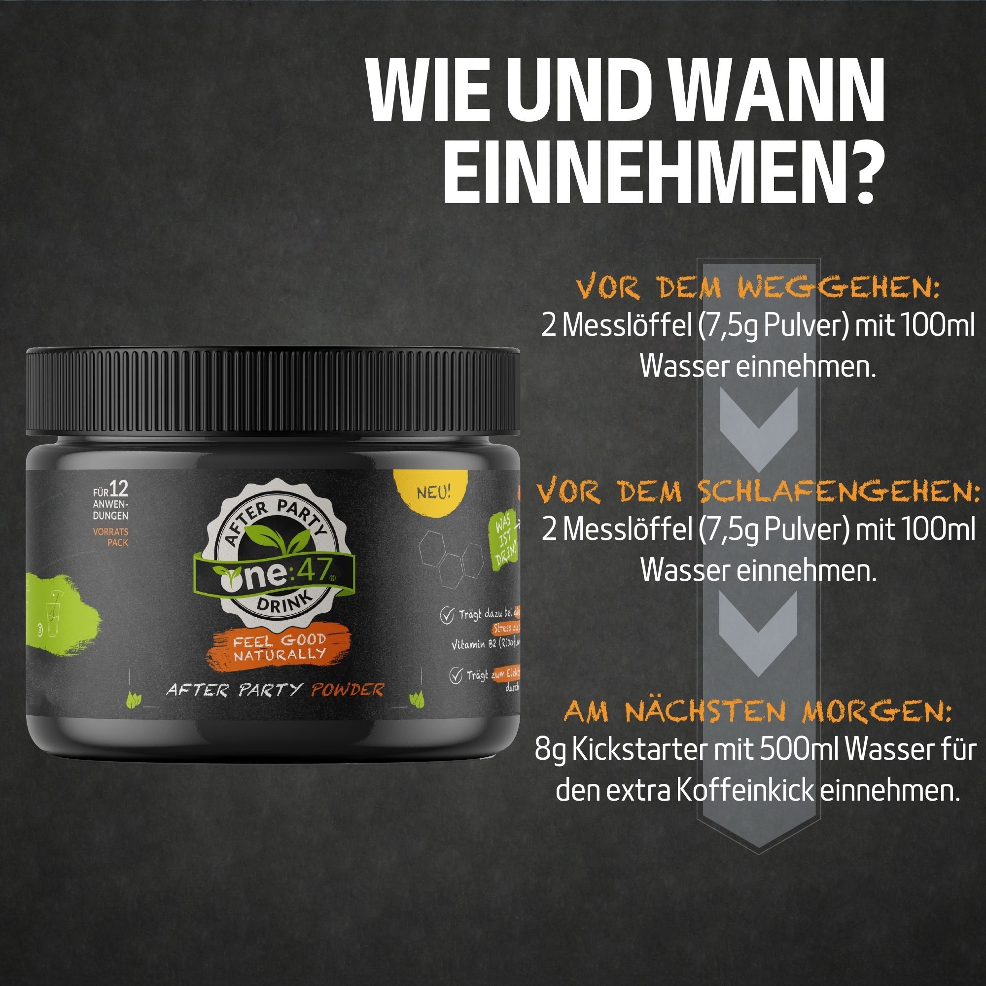 one:47® After Party Pulverdose mit Elektrolyten und Vitaminen