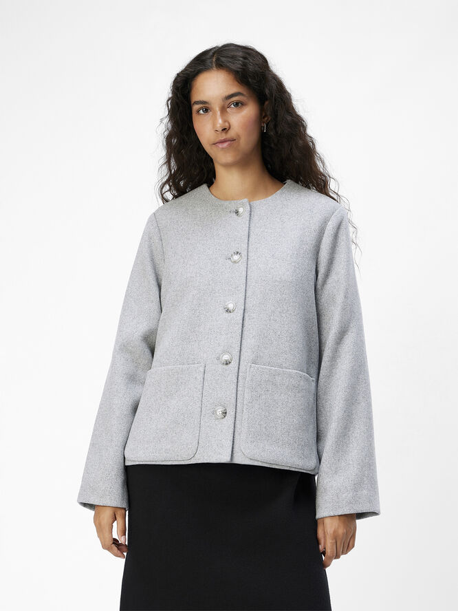 Object OBJPISA SHORT JACKET DIV Light grey melange