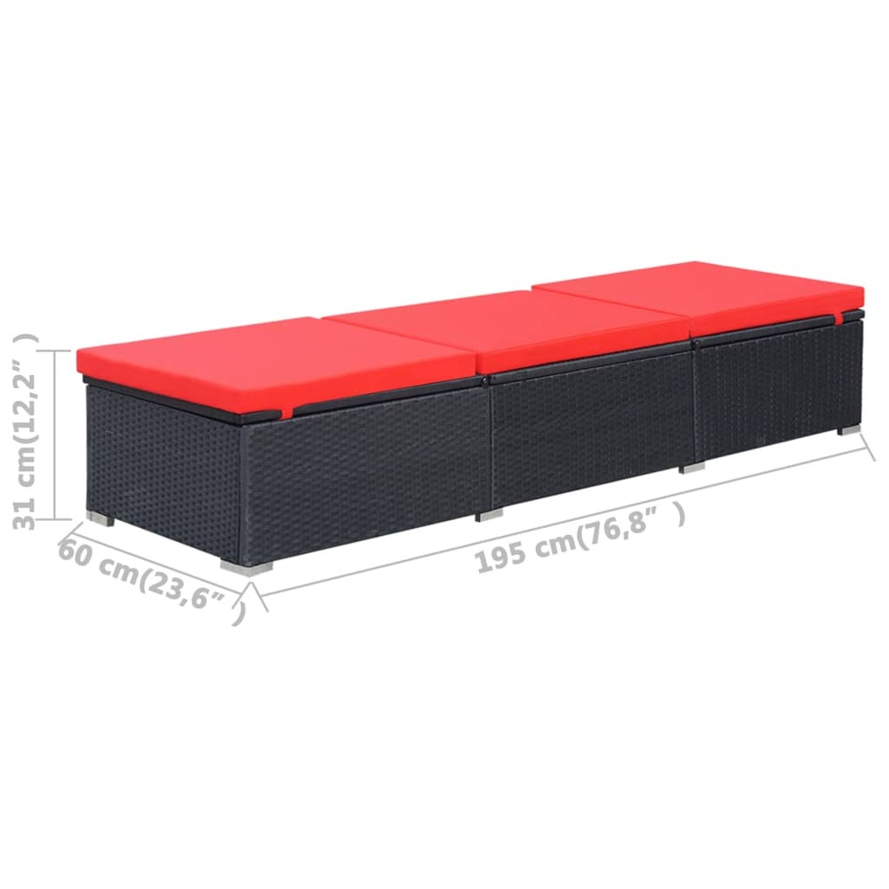 Transat chaise longue bain de soleil lit de jardin terrasse meuble d'extérieur avec coussin résine tressée noir