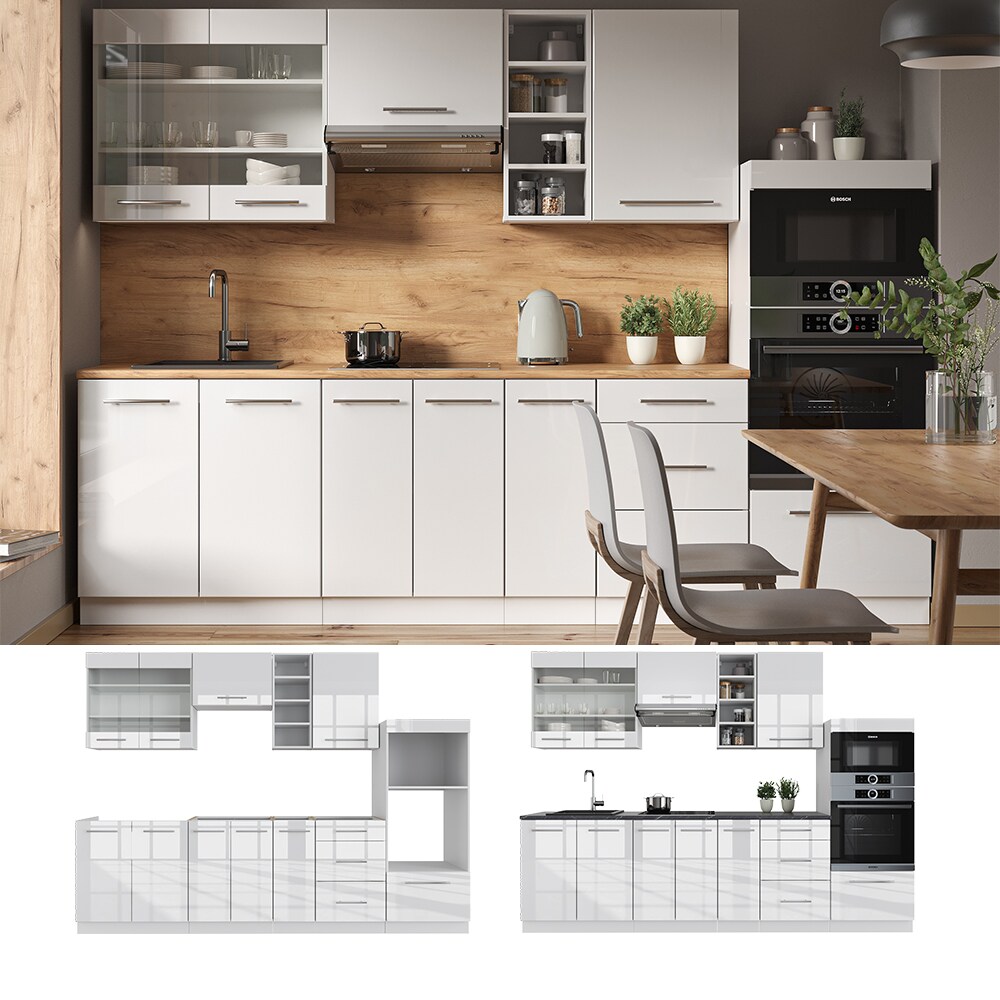 Vicco Küchenzeile Küchenblock Einbauküche 280cm Fame-Line Weiß Hochglanz