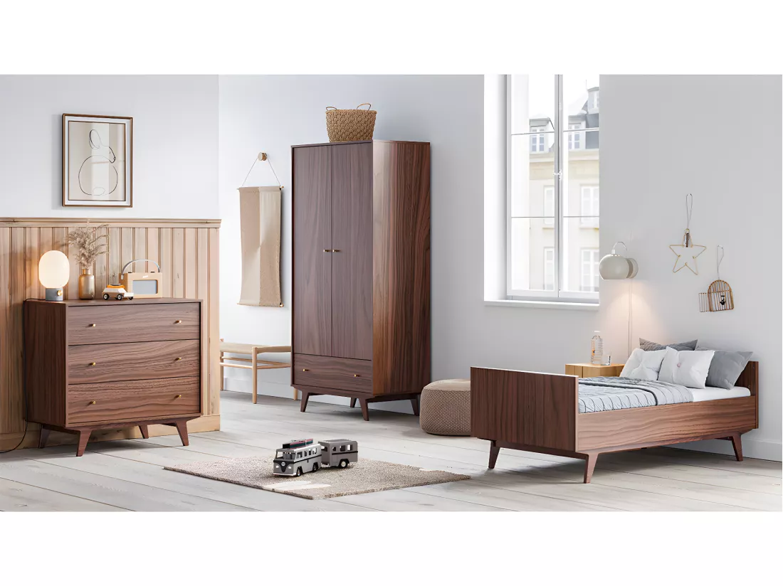 Chambre complète lit évolutif 70x140 commode à langer et armoire 2 portes 1 tiroir Mid - Bois