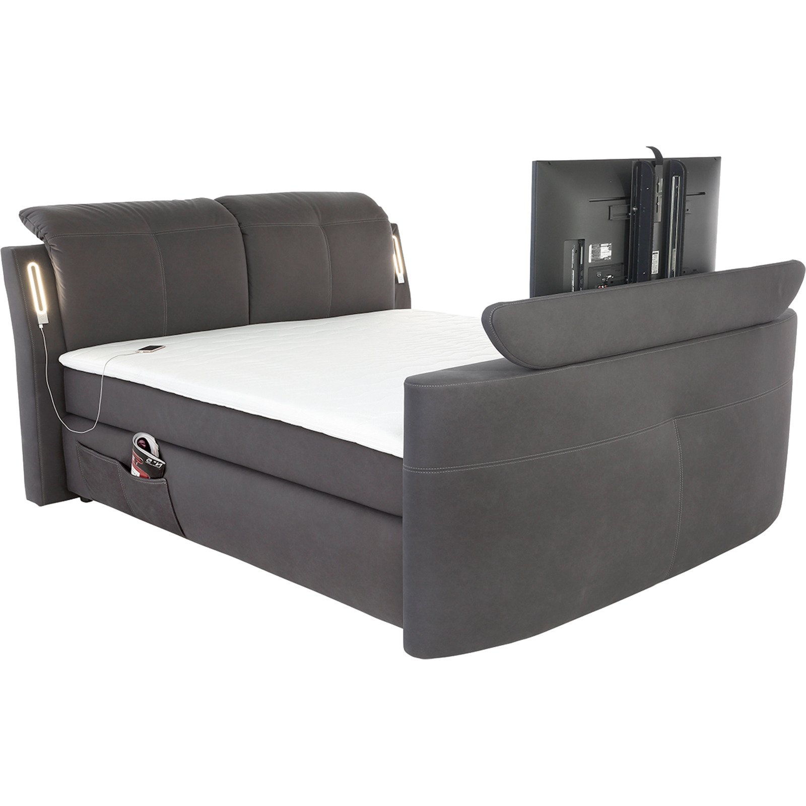 Boxspringbett Movie mit TV-Lift Microfaser dunkelgrau 180 x 200 cm