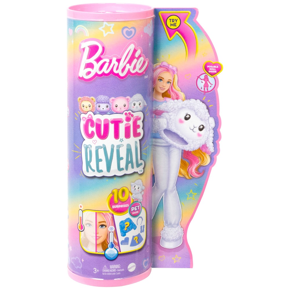 Barbie Cutie Reveal Cozy Cute Tees Puppe mit Lamm-Plüschkostüm und 10 Überraschungen