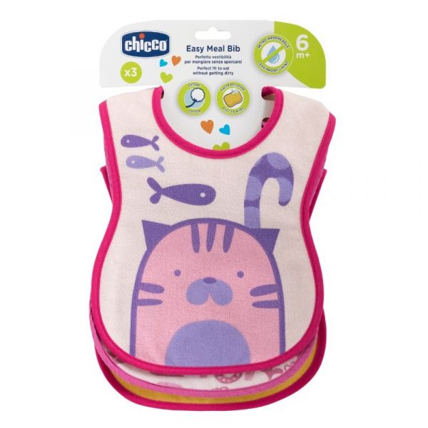 Chicco Babete Refeição Fácil Rosa 6m  x3 Uni.
