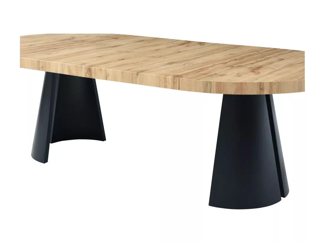 Table à manger extensible 4 à 12 personnes en MDF et métal noir - Naturel clair - JARELIA