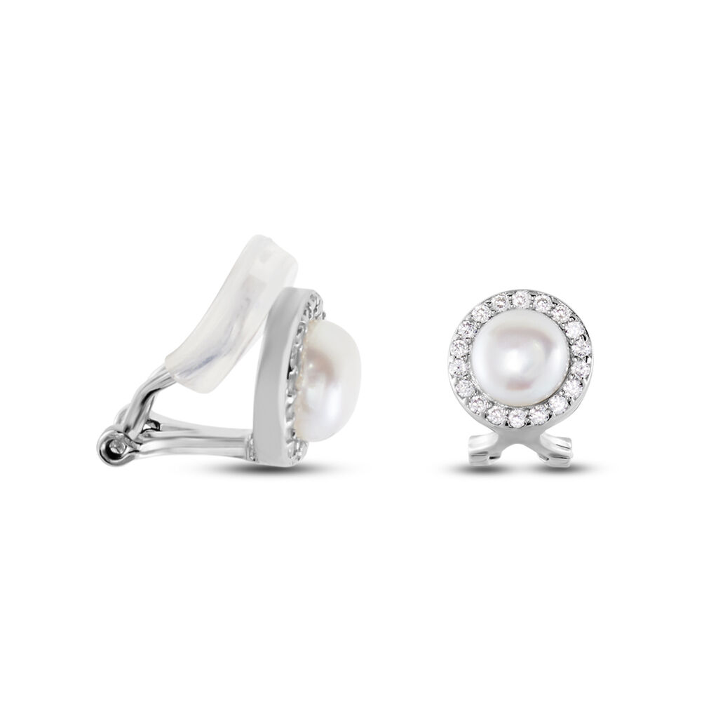 Boucles D'oreilles Clips Argent Blanc Valerio Perles Oxydes