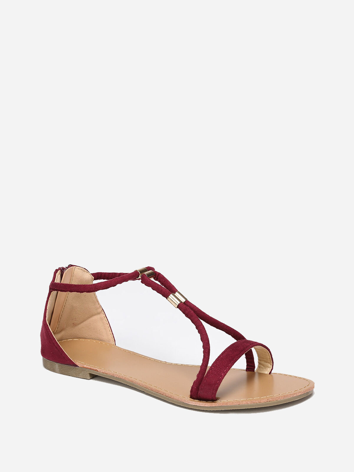 Sandales à brides détails métallisés- Bordeaux