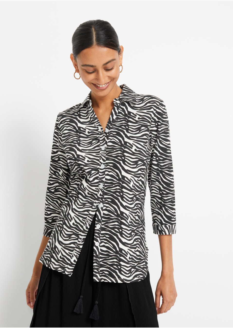 Blouse T-shirt avec imprimé animal, manches 3/4