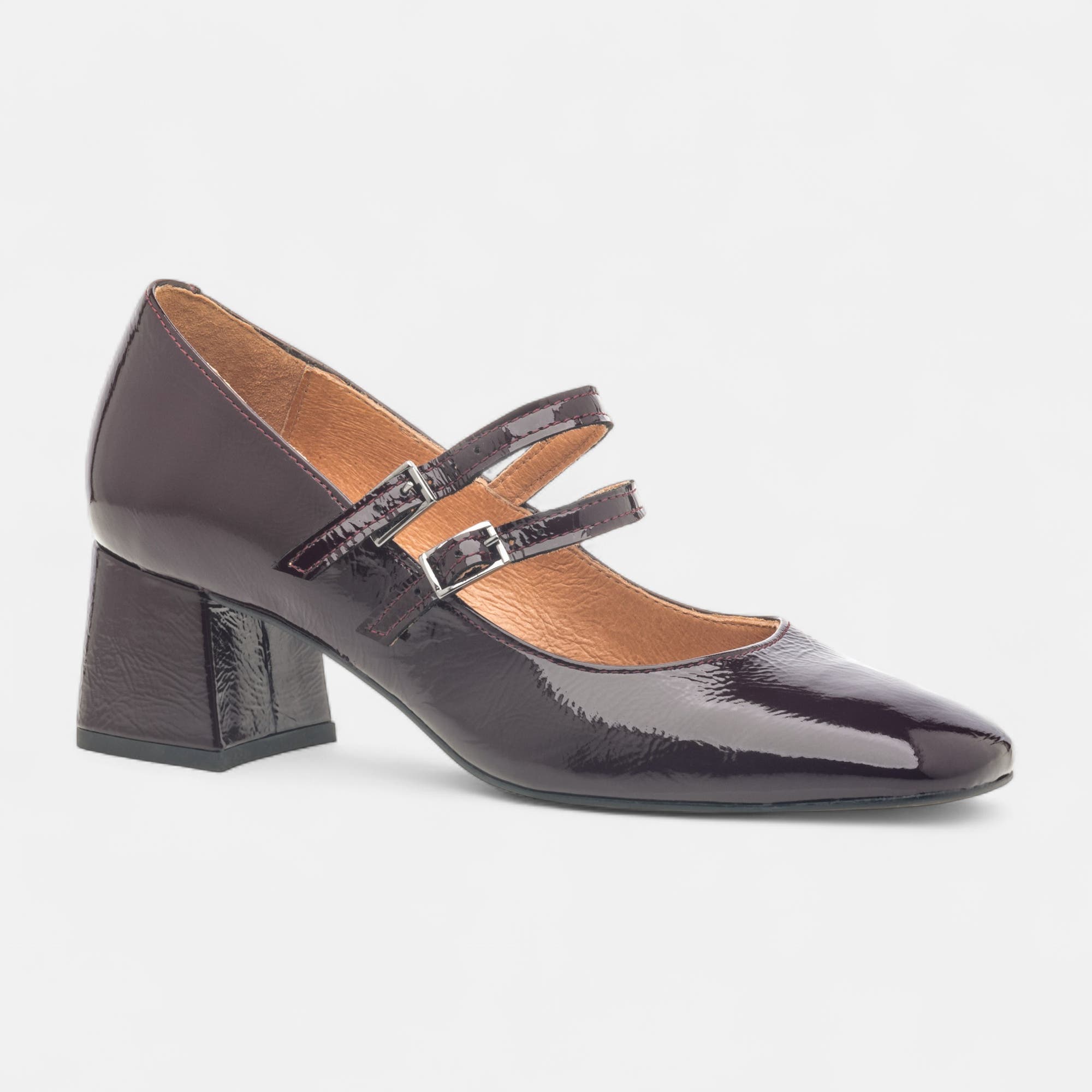Babies à talon Femme en cuir bordeaux