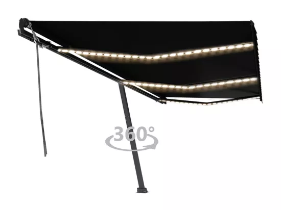 Auvent manuel rétractable avec LED 600x350 cm Anthracite
