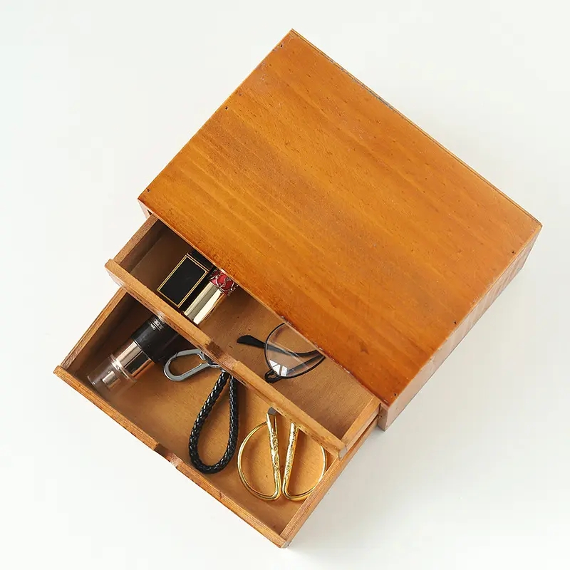 (25x17x13cm) Näh Kasten Holz Schatulle Mercerie Zubehör Box mit 2 Schubladen