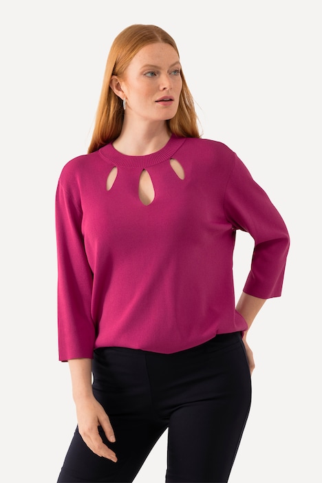 Pullover, Cut-Outs, Stehkragen, 3/4-Arm, Rippstrick