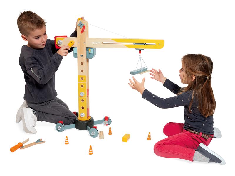 Janod Grosser Kran Drehbarer Spielkran aus Massivholz