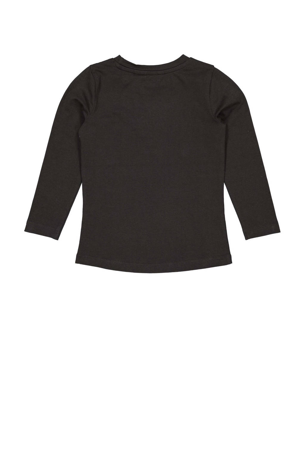 LEVV geweven longsleeve PEMMA met tekst donkergrijs/roze