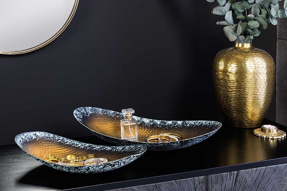 2er Set Deko Schalen ORIENT 45cm gold Hammerschlag Design mit Patina