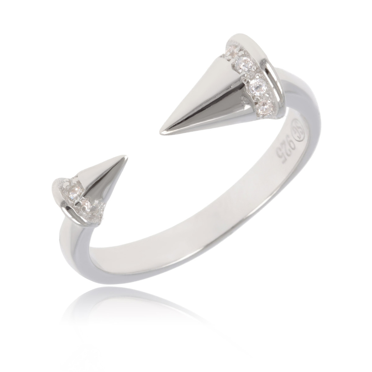 Bague argent rhodié pointe avec cubic zirconia
