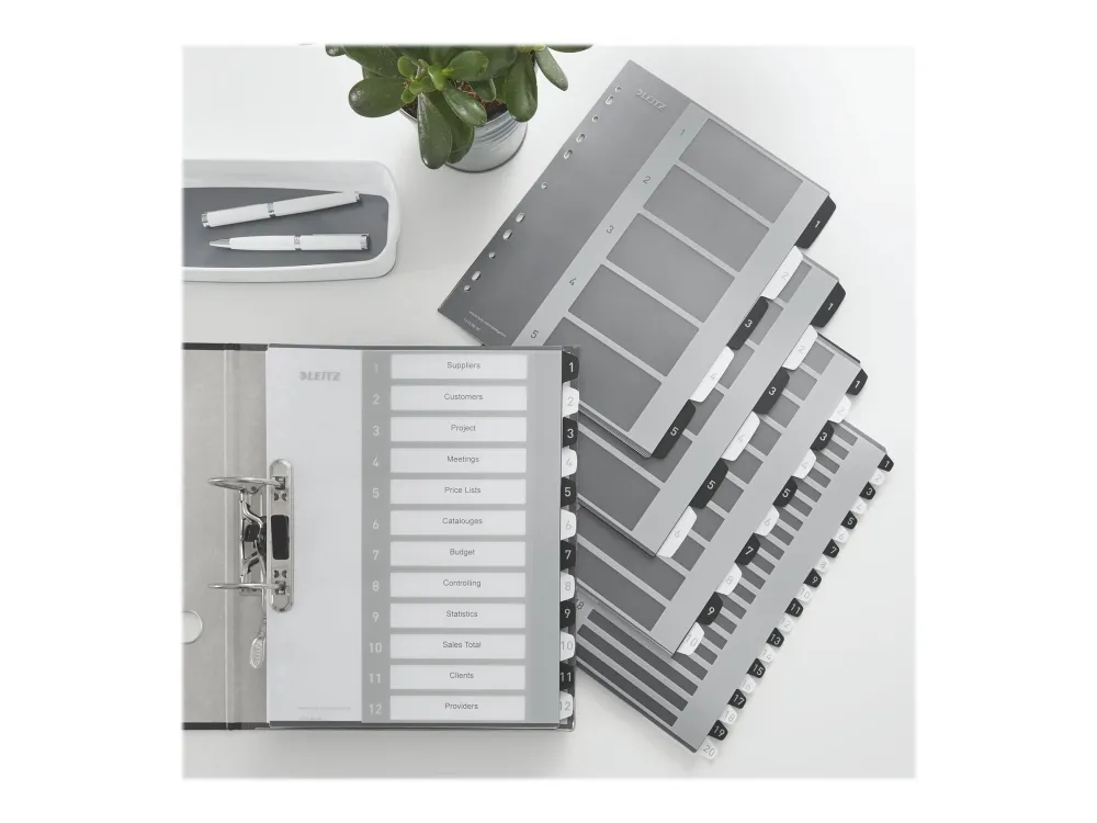 Leitz WOW Extra Wide - Deler - 6 dele - præ-trykt: 1-6 - for A4 (210 x 297 mm) - sort, hvid