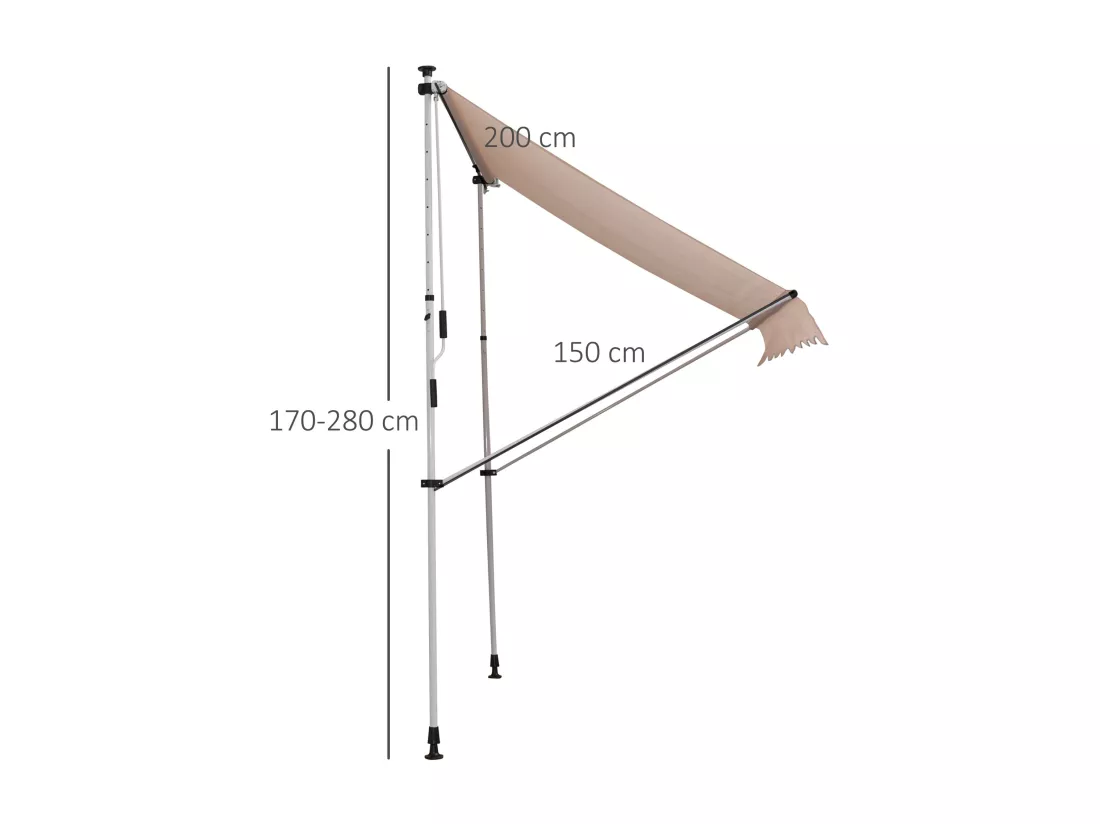 Store banne manuel rétractable 2L x 1,5l x 1,7-2,8H m inclinaison réglable installation rapide métal alu polyester beige