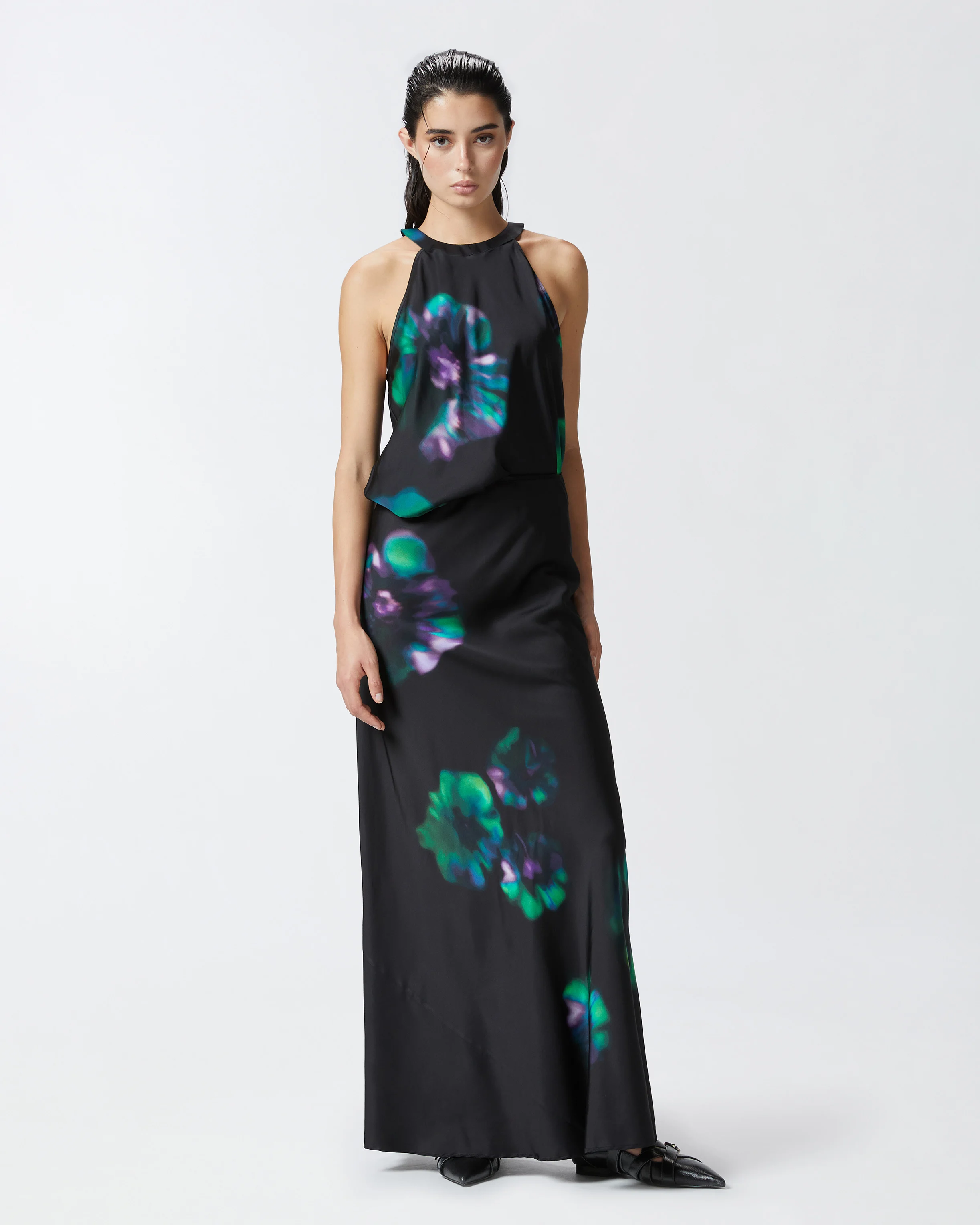 Top sans manches avec imprimé floral | Noir