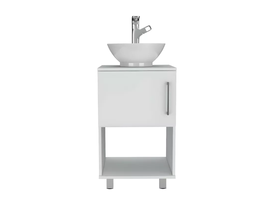 Meuble sous-lavabo Gouda en mélamine avec rangement et lavabo en céramique, 88.97 cm X 44.98 cm X 44.98 cm, Blanc