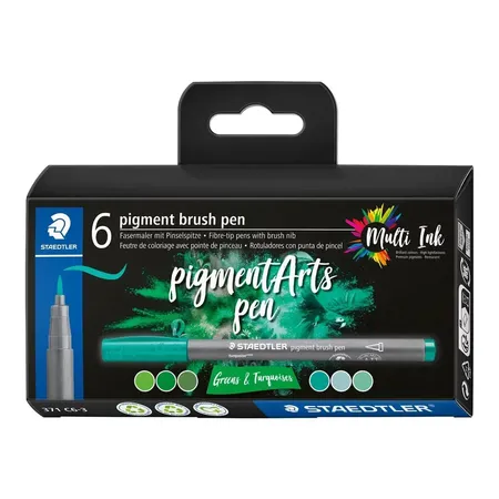 STAEDTLER® pigment brush pen 371 - Greens & Turquoises, 6-teilig