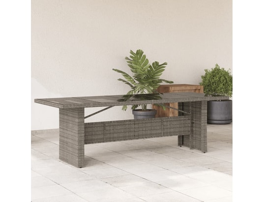 VIDAXL - Table de jardin dessus en verre gris 240x90x75cm résine tres...
