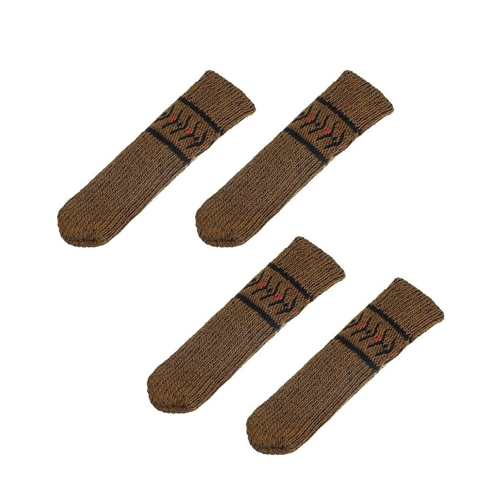 (4er Set) 10cm Stoff Stuhlbein Stulpen Schutz Tisch / Stuhl / Boden Schoner mit Bordüren Muster - Dunkelbraun